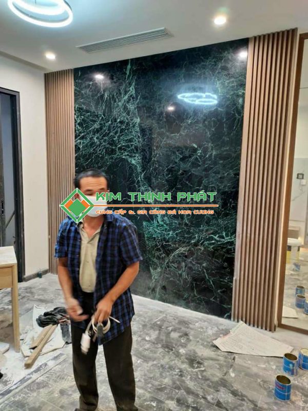 Đá Marble Xanh Tia Chớp (Xanh Mạng Nhện) ốp tường