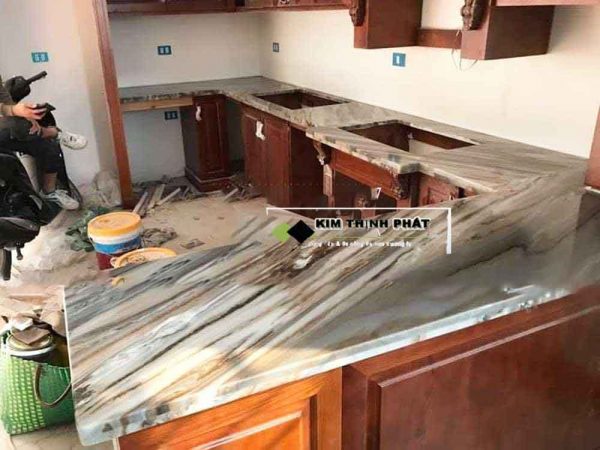Bàn Bếp Đá Trắng Vân Gỗ Thủy Tinh