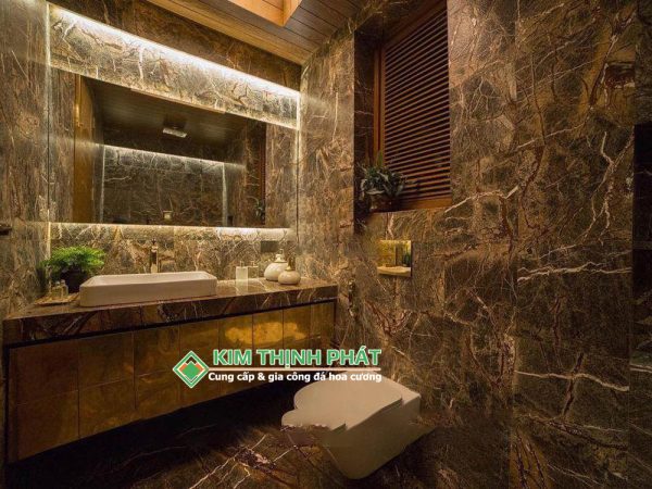 Đá Marble Nâu Rừng Mưa (Rainforest Brown) ốp tường nhà tắm