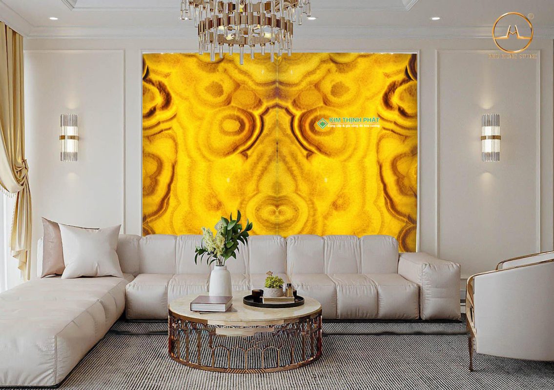 Đá Xuyên Sáng Màu Vàng (Yellow Onyx) tranh ốp tường tivi
